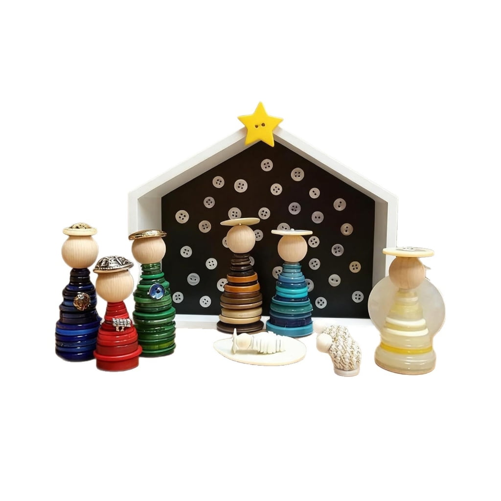 PatungKu Christmas Ornament Craft Button Kits Christian Gift DIY Button Nativity Scene Kits