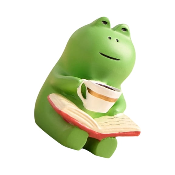 PatungKu Coffee Frogs with Rocking Chair Resins Figurine Miniature Desk Decors Ornament For Home Office Garden Landscape Decoration
