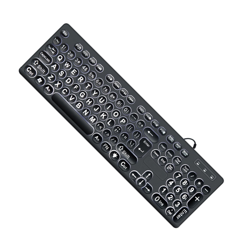 PatungKu Cord Large Print 104 Size Computer Keyboards High Contrast Black & White Key