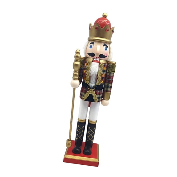 PatungKu Decorative Wood Plaids Nutcrackers Tambourine Christmas Puppet Figure Toy 38cm