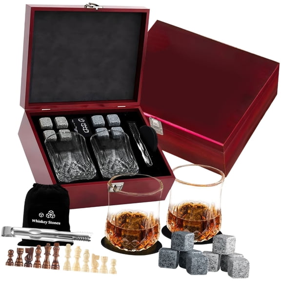 PatungKu Delicate Whiskeys Gifts Set Including Crystal Glasses Ice Stone And Strategy Game Box Whiskeys Cooling Stone Set