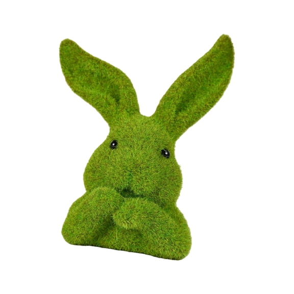 PatungKu Easters Faux Moss Flocking Rabbit Head Figurine Home Decors Resin Statue For Living Room Office Tabletop Shelf Ornament