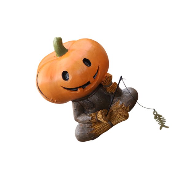 PatungKu Fishing Scarecrow Decorative Resin Sculpture Gift For Garden Pumpkin Statue