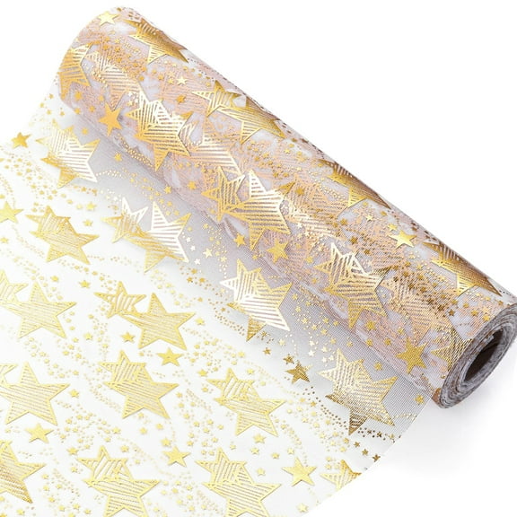 PatungKu Gold Hot Stamping Star Table Runner Festival Glittering Tablecloth for Kitchen