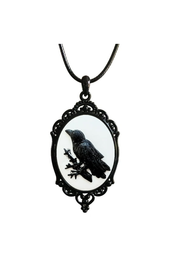 Gothic Crow Raven Charm Necklace Crow Pendant Necklace Mystic Witch Jewelry Gift Rope Chain Goth Crow Choker Unisex