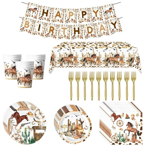 PatungKu Horse Party Tableware Birthday Party Tableware Western Baby Shower Disposable Dinnerware,Horse Themed Party Tableware