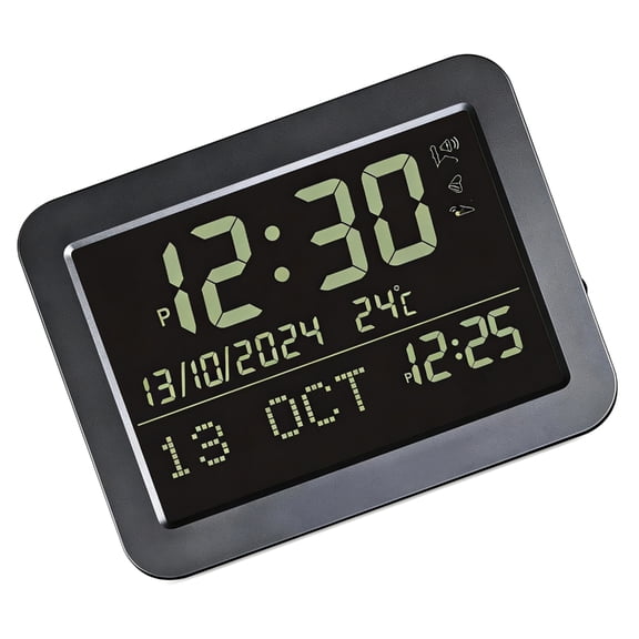 PatungKu Metal Square Desktop LCD Alarm Clock Featuring Large Screen Display Time Date Week Temperature Adjustable Backlights