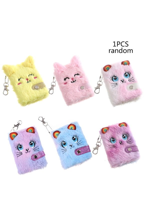 Pocket Notebook Fluffy Plush Notepad with Keychain Portable Address Book for Children Note Taking Writing Drawing