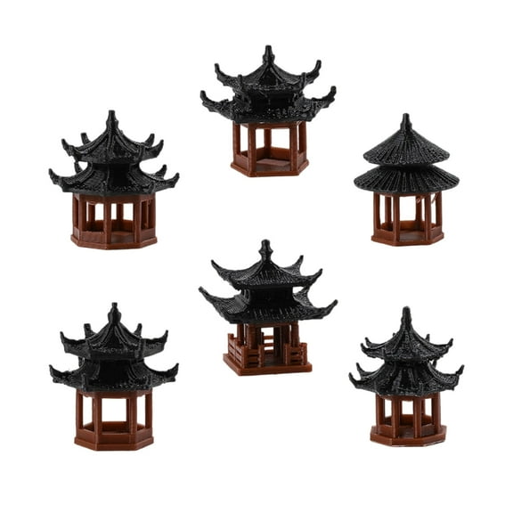PatungKu Set Of 6 Chinese Building Models Pagoda Statues Crafts Decorations Home Accent