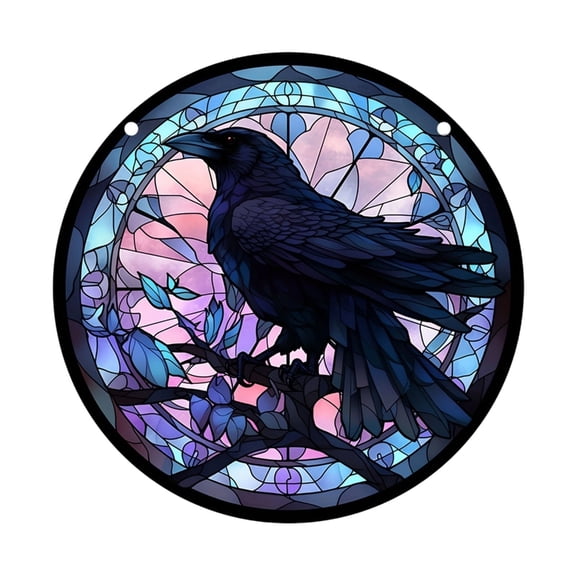 PatungKu Stained Glass Window Hanging,Ravens Suncatchers Glass Panel Wall Art Decorations
