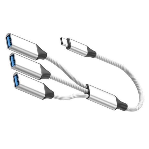 PatungKu USB Type C OTG Extension Cord 3 USB Port Adapters Plug Play Data Video Playbacks Braided Cord for Smartphone Tablet