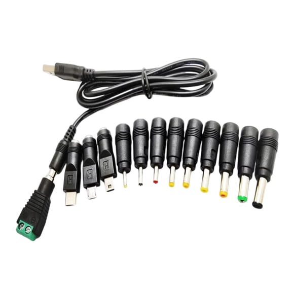 PatungKu Universal USB to 5.5x2.1mm Power Cable with 13 Connectors for Speaker LED Light Router Electronic Devices Accessories