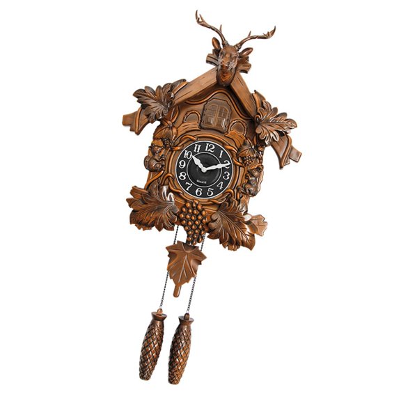 PatungKu Wall Mounting Deer Head Figure Hourly Sound Announcement Quiet Operate Clock