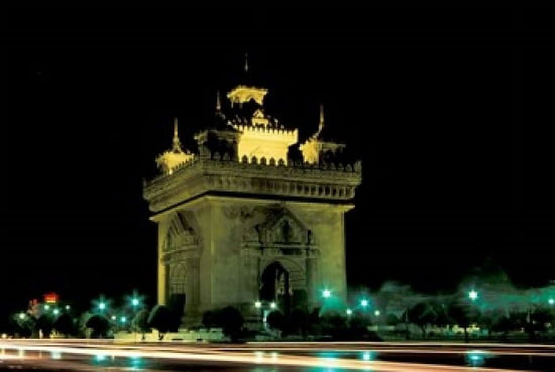 Patuxai (Arch of Triumph) at Night Luang Prabang Laos Canvas Art - Keren Su DanitaDelimont (36 x 24)