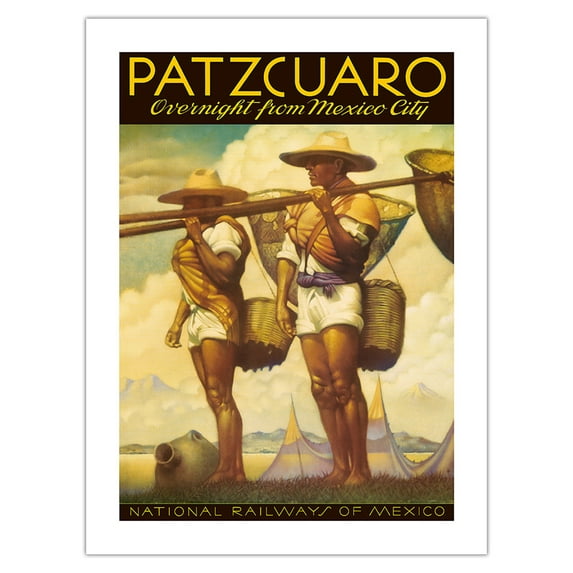 Patzcuaro Mexico - National Railways of Mexico - Vintage Railroad Travel Poster c.1950s - Bamboo Fine Art 290gsm Paper Print (Unframed) 18x24in