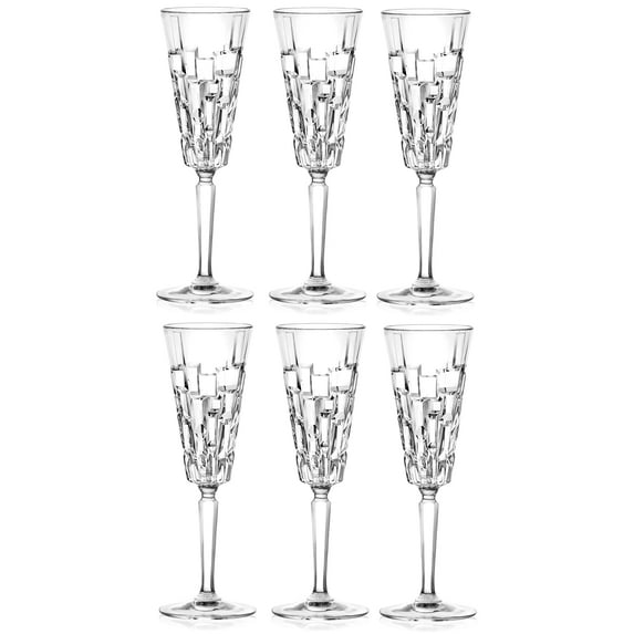 Patzino Italian Crystal Glass Drinkware Set (Champagne Flute (6.25 oz) - 6 Piece Set)