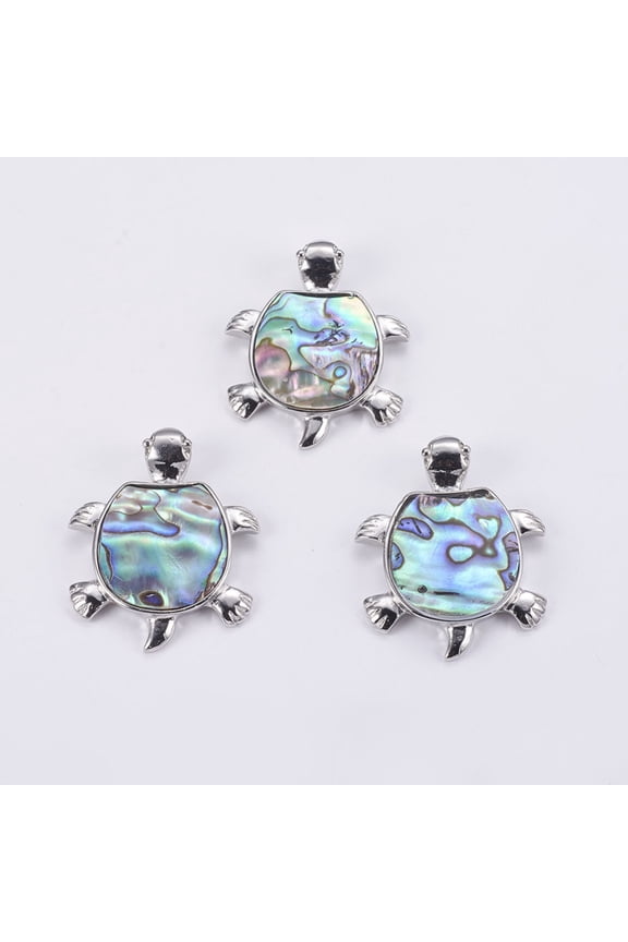 Paua Shell 5 pc Abalone Shell/Paua Shell Pendants with Platinum Tone Brass Bail Tortoise 42.5x34.5x5~6.5mm Hole: 4.5x7mm