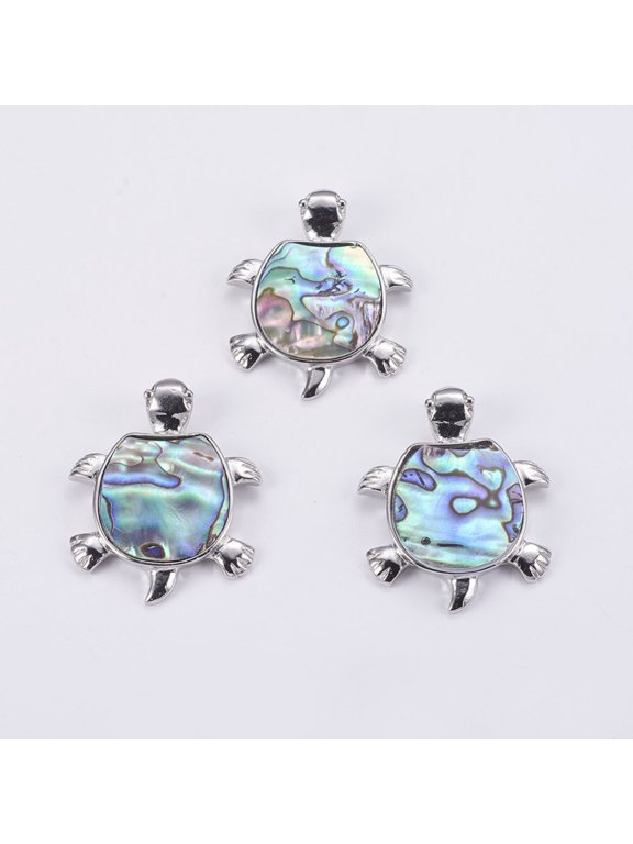 Paua Shell 5 pc Abalone Shell/Paua Shell Pendants with Platinum Tone Brass Bail Tortoise 42.5x34.5x5~6.5mm Hole: 4.5x7mm