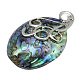 Paua Shell Big Pendants with Brass Pendant Setting Nickel Metal Color Colorful 59~75x34~40x12mm Hole: 4.5mm