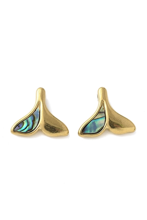 Paua Shell Fishtail Shape 304 Stainless Steel Natural Paua Shell/White Shell Charms Real 18K golden Plated 13x15x4.5mm Hole: 1.8mm