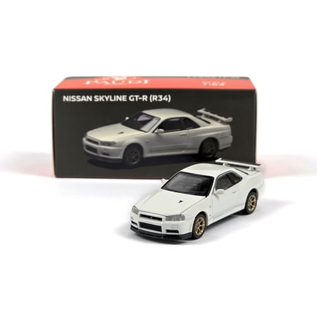 Paudi Nissan GT-R R34 2000 white color Diecast Model Miniature Toy Car Play Vehicle