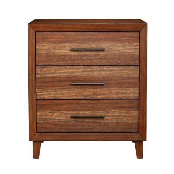 Paul 35 Inch Small Dresser Chest, 3 Drawers, Metal Bar Handles, Warm Brown- Saltoro Sherpi