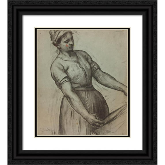 Paul Albert Baudouin 12x14 Black Ornate Wood Framed Double Matted Museum Art Print Titled: A Vanes (Woman Carrying Her Laundry to the Wash House)