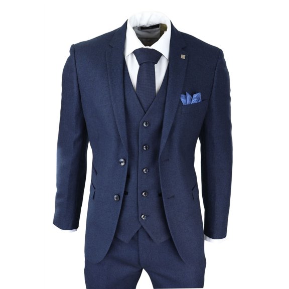 Paul Andrew Arthur Men's Blue 3 Piece Suit Birdseye Suit