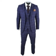Paul Andrew Kenneth Men's 3 Piece Blue Suit Tweed Check