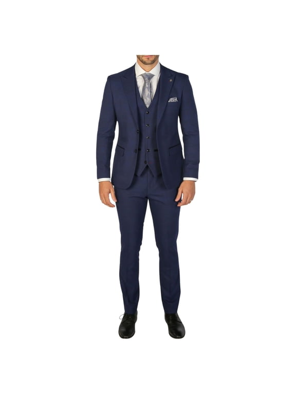 Mark - Men's Navy 3 Piece Checked Suit