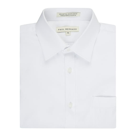 Paul Bernado Boy's 2203 Slim Fit Short Sleeve Pique Design Dress Shirt - White - 4