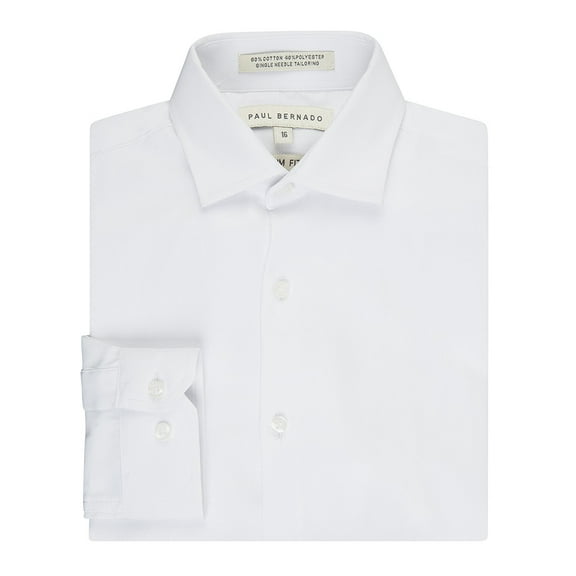 Paul Bernado Boy's 2202SL Long Sleeve Slim Fit Pique Design Dress Shirt - White - 12 Months