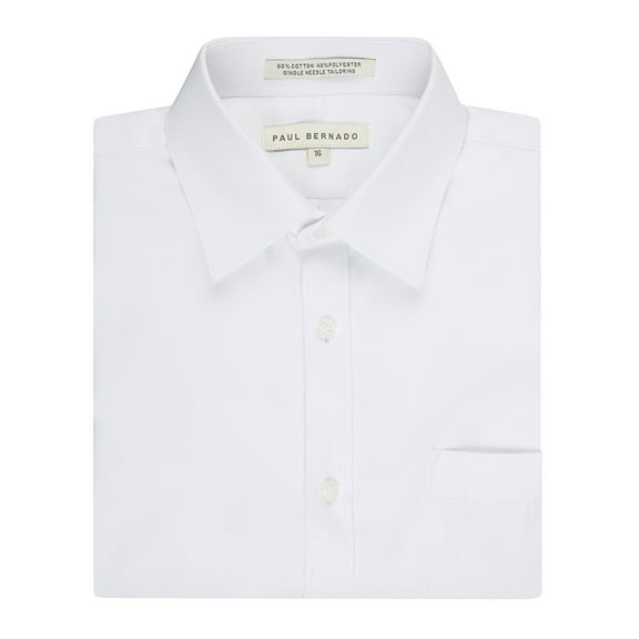 Paul Bernado Boy's 2203 Slim Fit Short Sleeve Pique Design Dress Shirt - White - 2