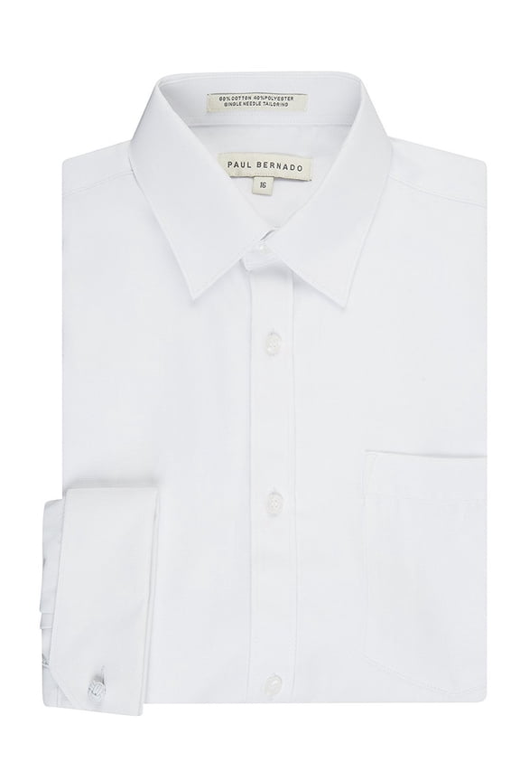 Boy's 2204REG French Cuff Pique Design Dress Shirt - White - 4