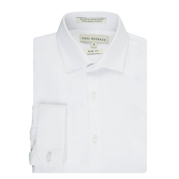 Paul Bernado Boy's 2205SLFC Slim Fit French Cuff Pique Design Dress Shirt - White - 16