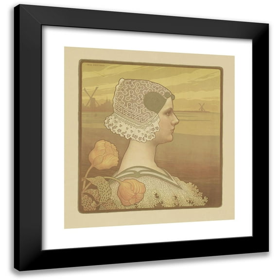 Paul Berthon 12x13 Black Modern Framed Museum Art Print Titled - Portrait of Wilhelmina, Queen of the Netherlands (1901)