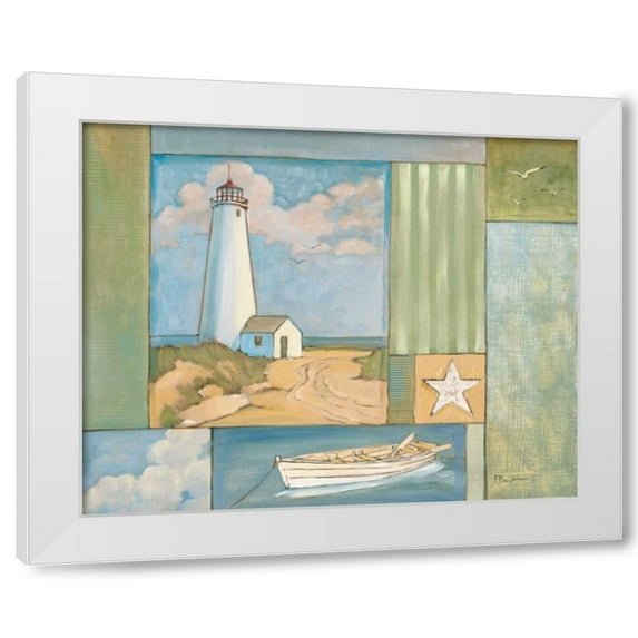 Paul Brent 24x20 White Modern Wood Framed Wall Art Titled - Lighthouse Collage I