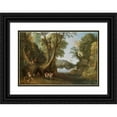 thumbnail image 1 of Paul Bril 18x13 Black Ornate Wood Framed Double Matted Museum Art Print Titled - Fauns in a Wooded Landscape, 1 of 5