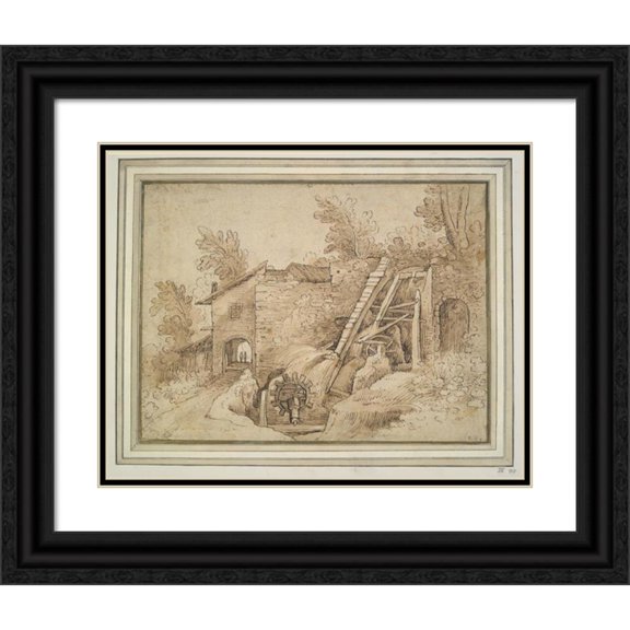 Paul Bril 24x20 Black Ornate Framed Double Matted Museum Art Print Titled: Mill