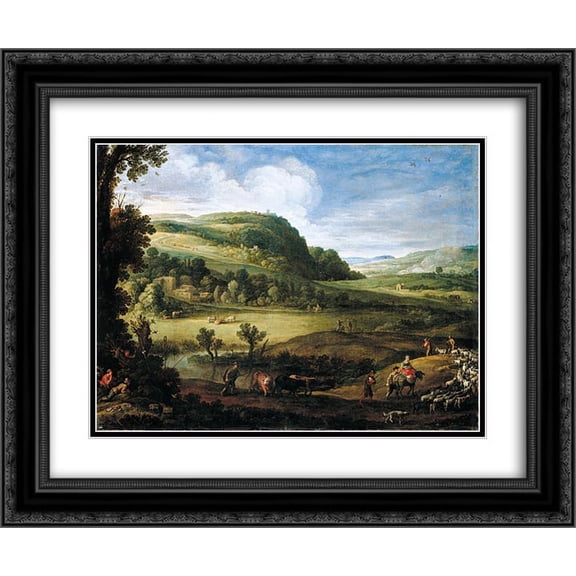 Paul Bril 2x Matted 24x20 Black Ornate Framed Art Print 'An Extensive Landscape'