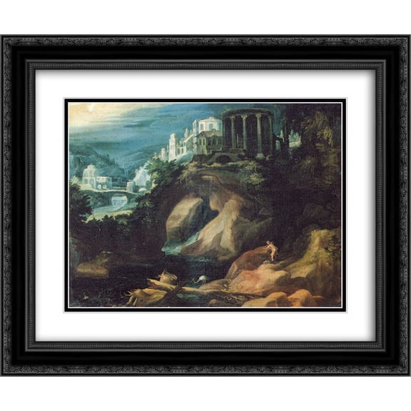 Paul Bril 2x Matted 24x20 Black Ornate Framed Art Print 'Landschaft mit Sibyllentempel'