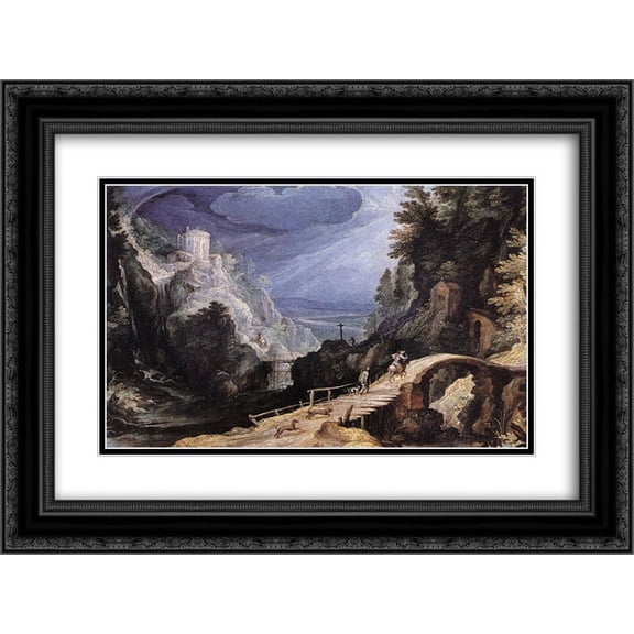 Paul Bril 2x Matted 24x20 Black Ornate Framed Art Print 'Mountain Scene'
