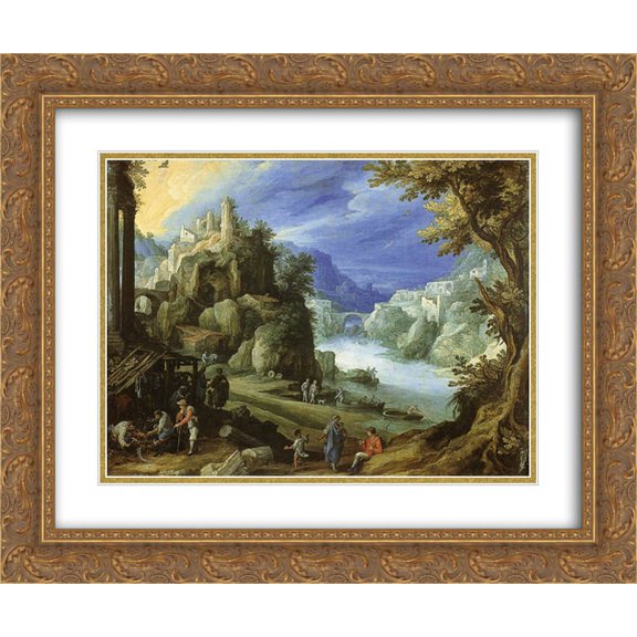 Paul Bril 2x Matted 24x20 Gold Ornate Framed Art Print 'Fantastic mountain landscape'