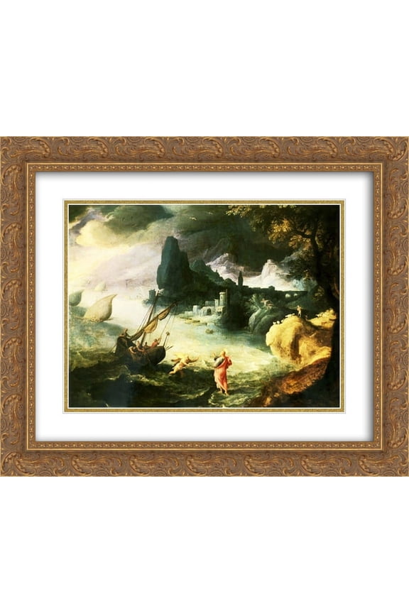 Paul Bril 2x Matted 24x20 Gold Ornate Framed Art Print 'Jesus walking on the Sea of Galilee'