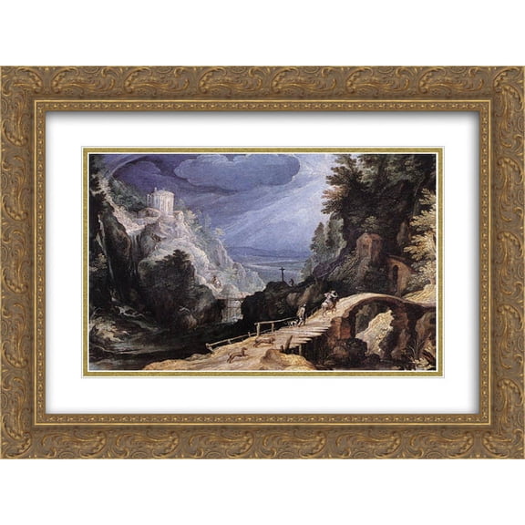Paul Bril 2x Matted 24x20 Gold Ornate Framed Art Print 'Mountain Scene'