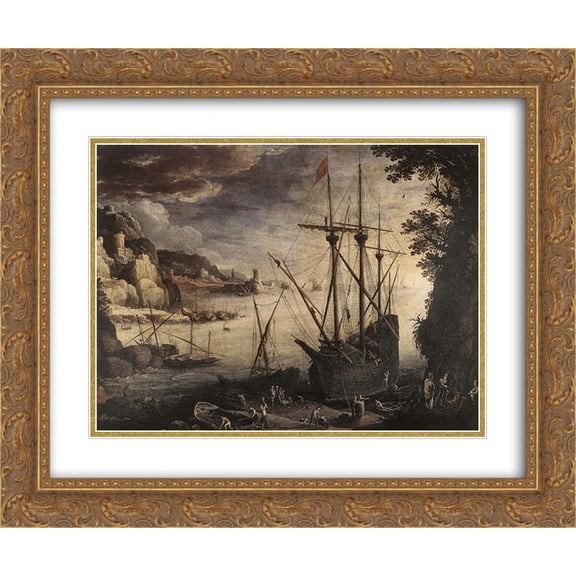 Paul Bril 2x Matted 24x20 Gold Ornate Framed Art Print 'The Port'