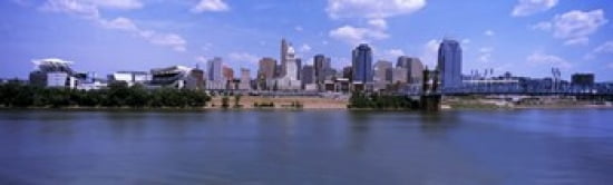 Paul Brown Stadium with John A Roebling Suspension Bridge along the Ohio River Cincinnati Hamilton County Ohio USA Canvas Art - Panoramic Images (38 x 12)