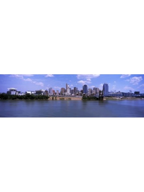 Paul Brown Stadium with John A Roebling Suspension Bridge along the Ohio River Cincinnati Hamilton County Ohio USA Canvas Art - Panoramic Images (38 x 12)