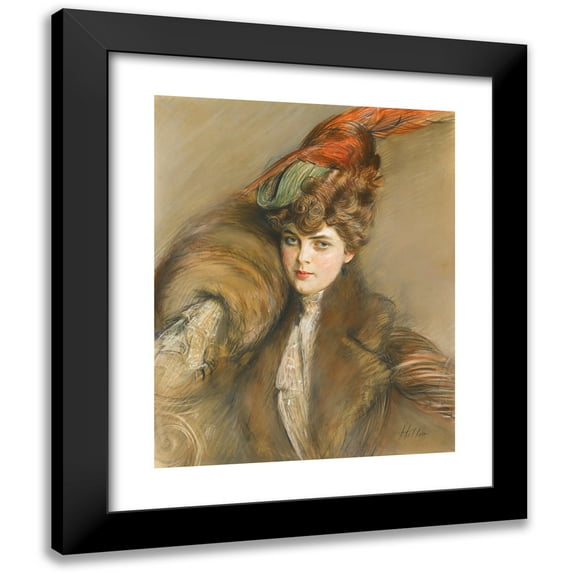 Paul César Helleu 15x18 Black Modern Framed Museum Art Print Titled - Lady in a Feather Hat