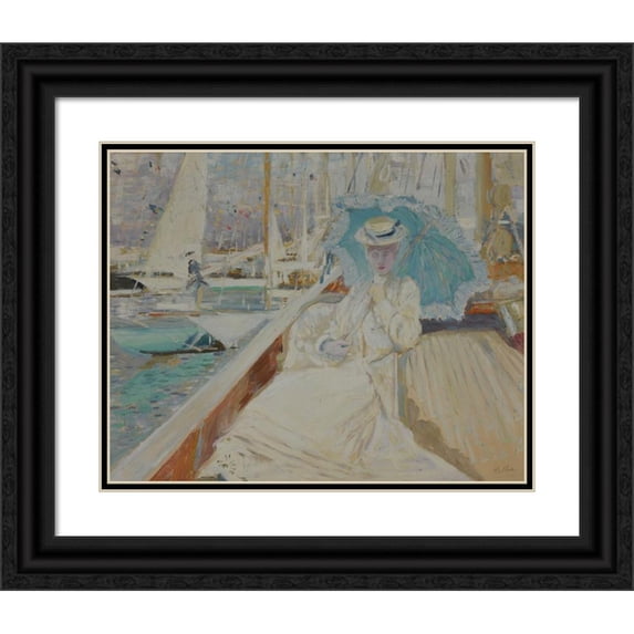 Paul César Helleu 18x15 Black Ornate Wood Framed Double Matted Museum Art Print Titled - On a Boat